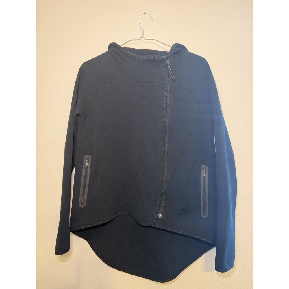 Nike Tech Hoodie Womens XS Black Fleece Full Zip Drop Tail Pockets Cape